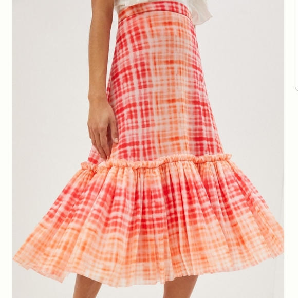 Anthropologie Eva Franco Flounced Orange Pink White Midi Skirt - Picture 2 of 14